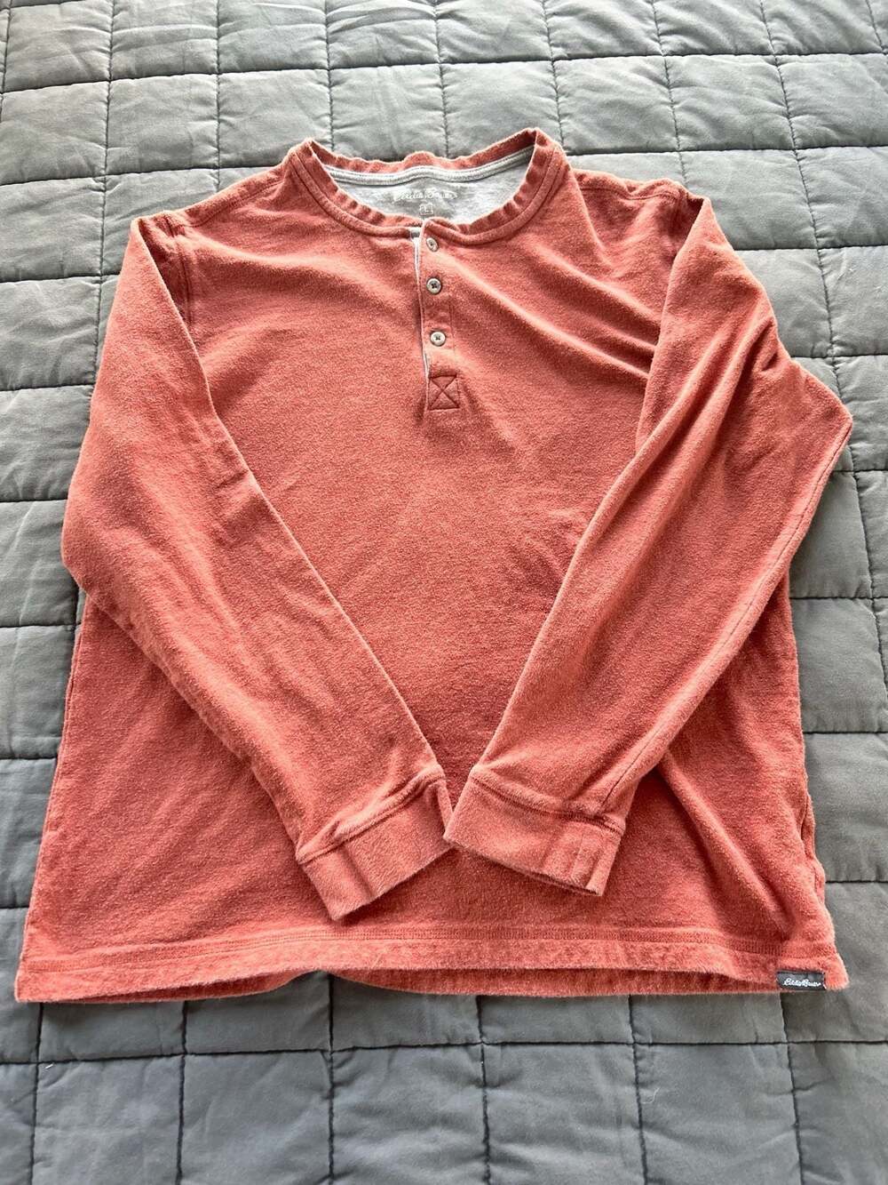 Eddie Bauer Men's Long Sleeve Henley Shirt Size L Orange Rust